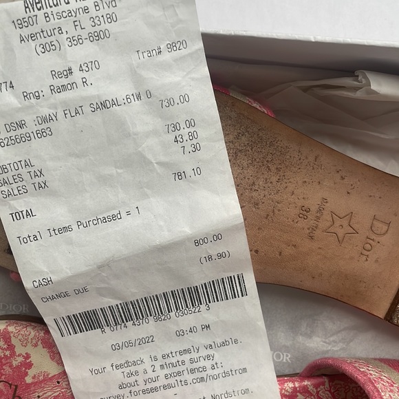 Offwhite/Salmon Christian Dior Sandal / Dway Toile De / Eu Size 38 - Picture 3 of 5